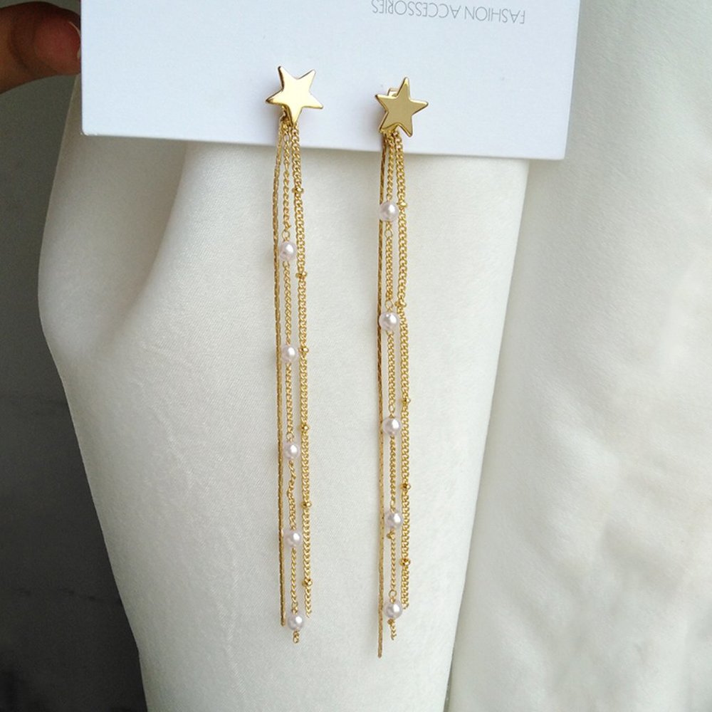 Shooting Star Pearls Start Drop Earrings - Picture 4 of 11